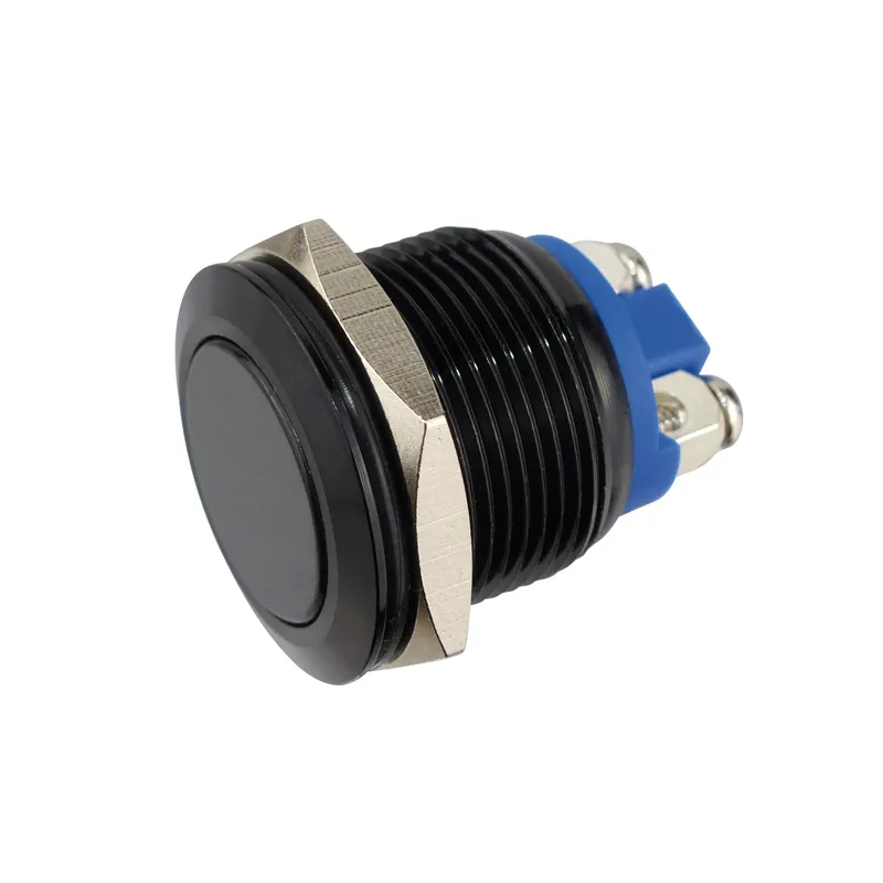 Aluminium knap 19 mm sorte 1 x Tryk kontakt hoved flad