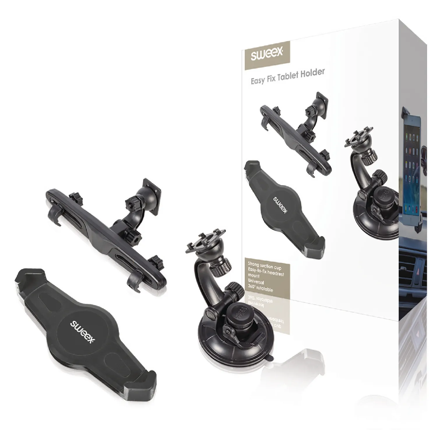 Universal Tablet Mount In-Car Window and Headrest Black