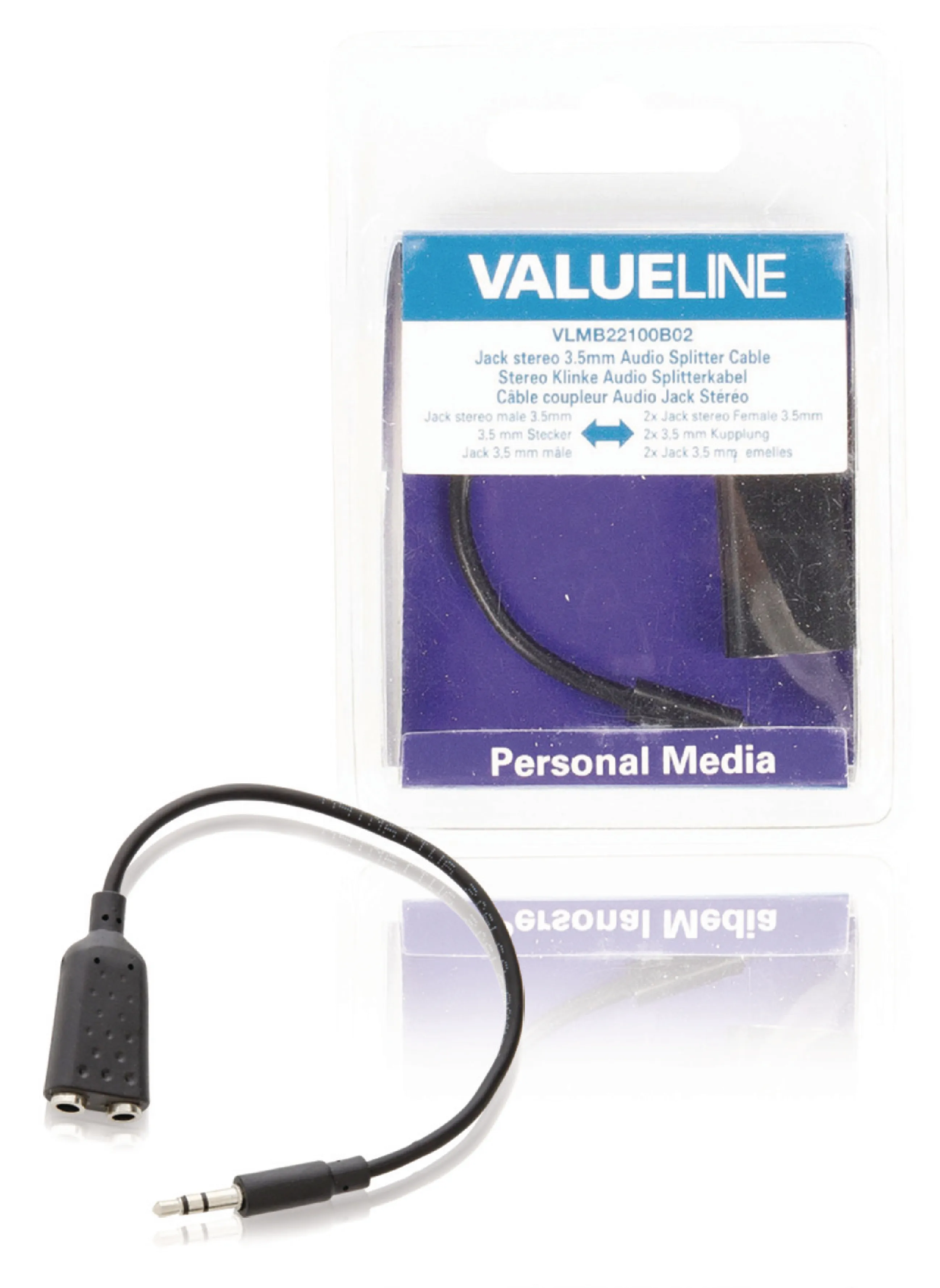 Stereo Audio Cable 3.5 mm Male - 2x 3.5 mm Male 0.20 m Black