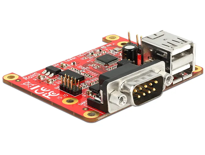 DeLOCK 62649, RPI tillægsmodul, 2xUSB Type A, RS-232, inkl montering