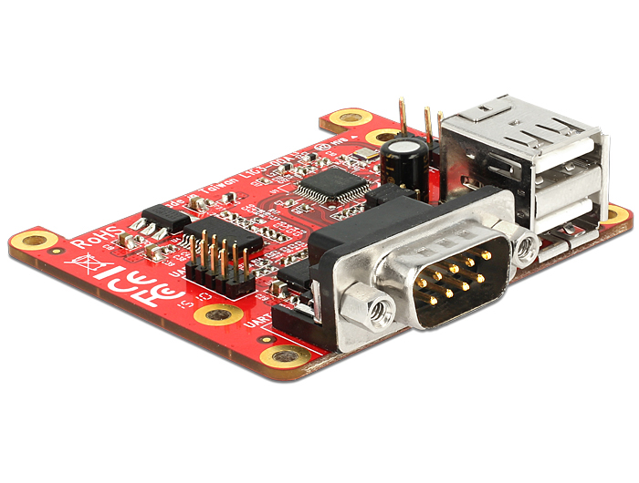DeLOCK 62649, RPI tillægsmodul, 2xUSB Type A, RS-232, inkl montering