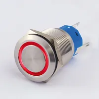 Metal trykkontakt 19 mm med rød ring 1x NO-kontakt, 1 x NC-kontakt