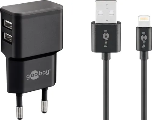 Dobbelt Apple Lightning oplader 2.4 A, sort