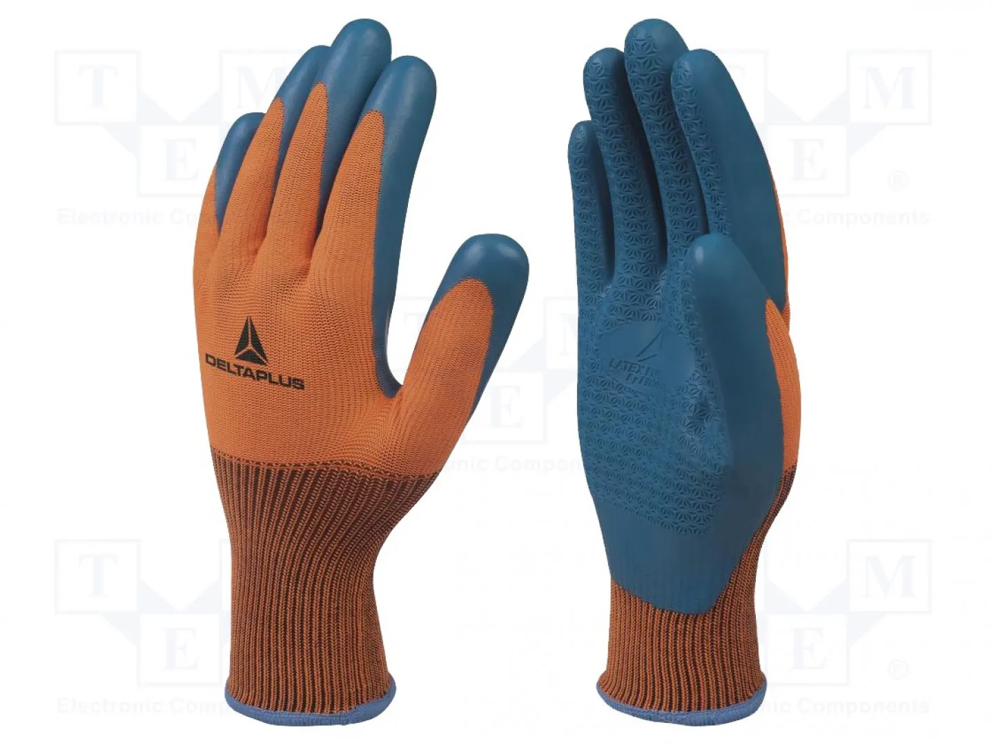 Protective gloves; Size: 10; orange-navy blue; latex,polyester