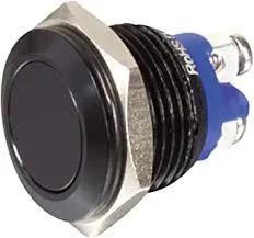 Tryktast ALU SORT 16 mm. 1 x OFF/(ON) Tast: Flad
