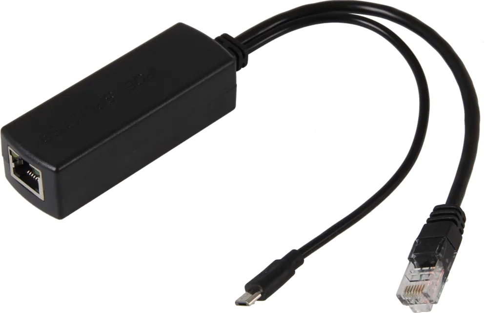 PoE splitter bl.a. til Raspberry Pi 3, 10/100 Mbps,micro USB 5V 2A