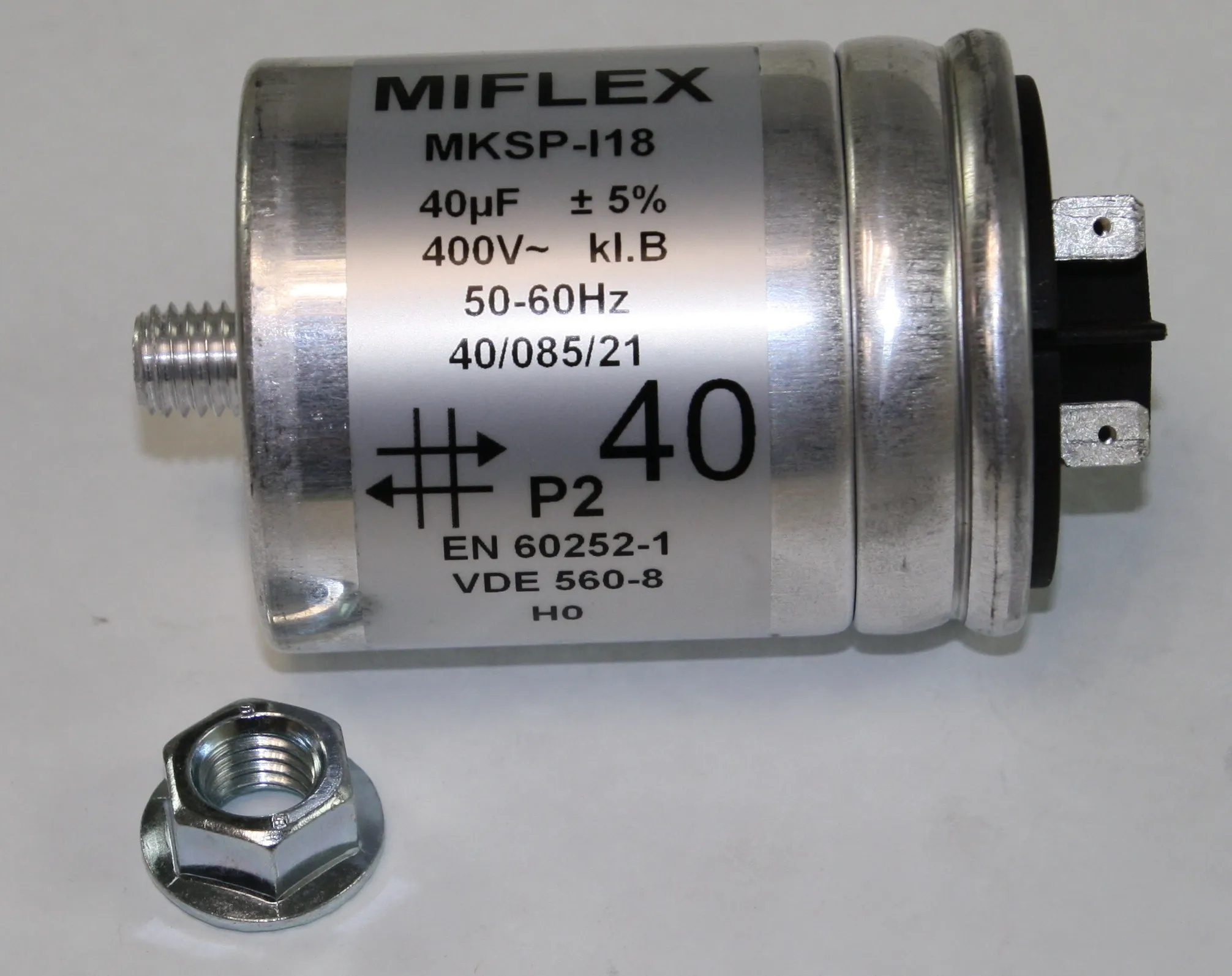 Motor capacitor 40 µF 400/450VAC Ø=60x80mm.