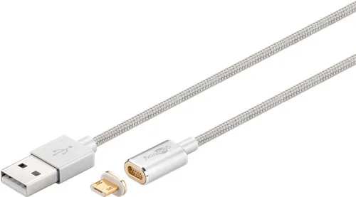 [140288] Magnetisk USB-kabel USB 2.0 micro Han (type B)> USB 2.0 han- (type A)(sølv)
