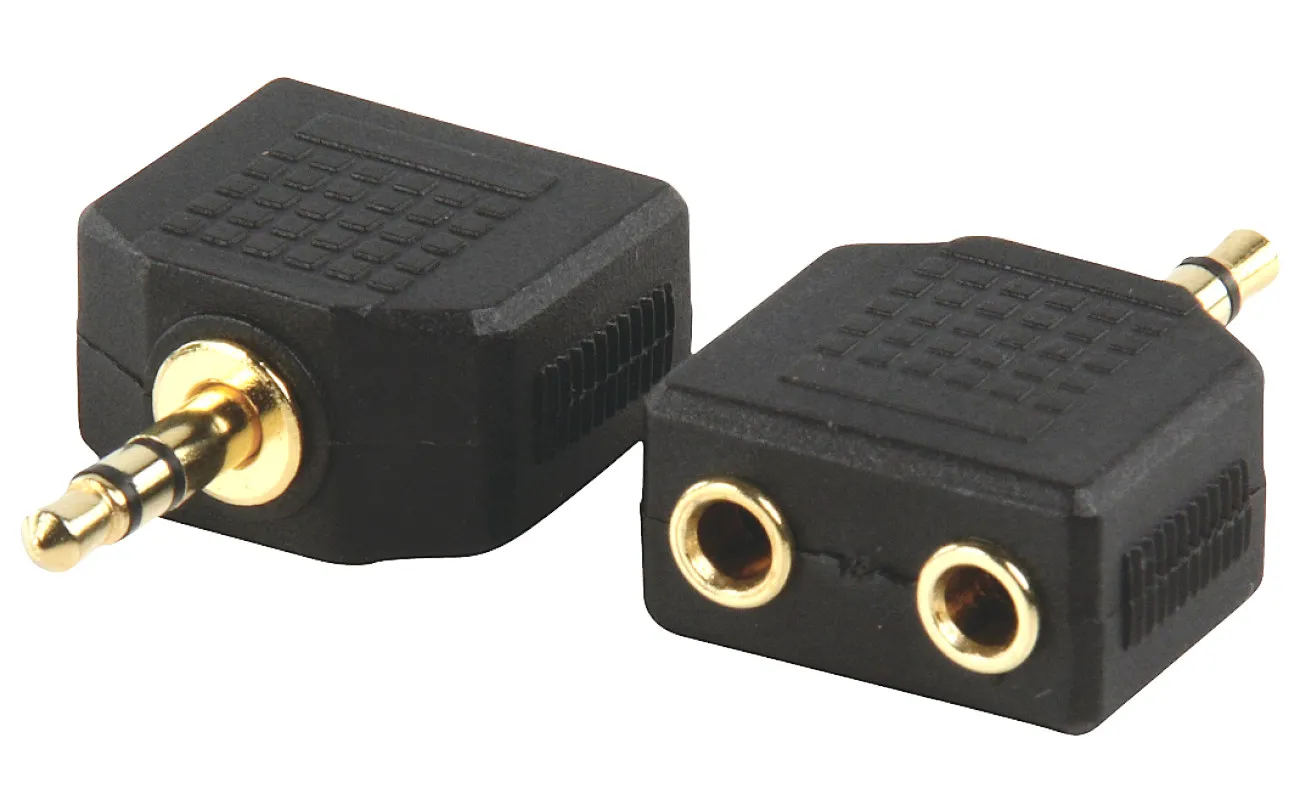 [140319] Stereo Audio Adapter 3.5 mm Han - 2x 3.5 mm Hun Sort