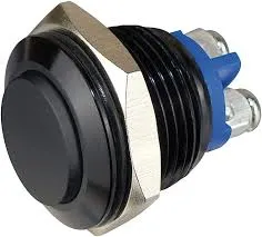 [140523] Tryktast ALU SORT 16 mm. 1 x OFF/(ON) Tast: Konkav