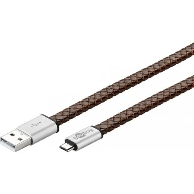 [144464] USB A han - USB MICRO-B han 1m, ÆGTE LÆDER