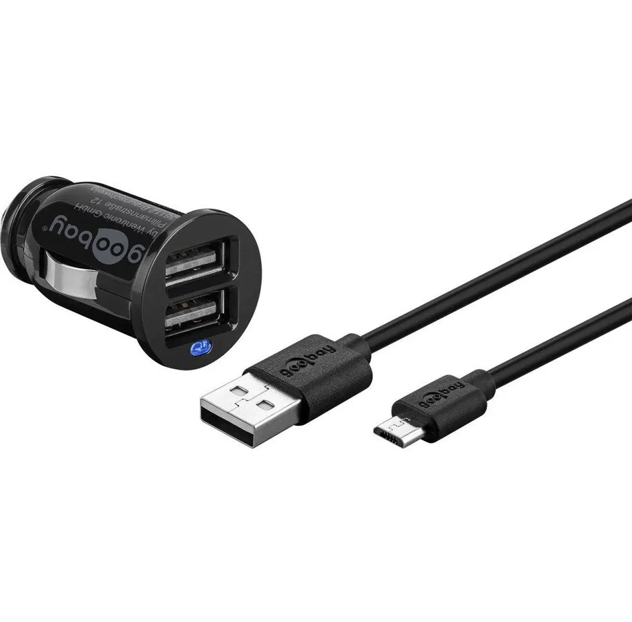 [144610] Dobbelt USB billader 2.4A, Micro USB-kabel