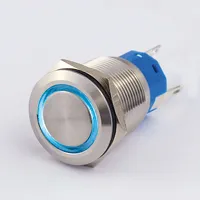 [144629] Metal trykkontakt 19 mm med blå ring 1x NO-kontakt, 1 x NC-kontakt