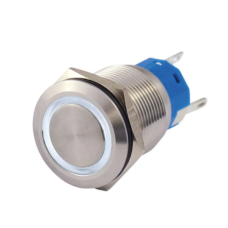 [144632] Metal-trykknap 19 mm med øje. hvid ring 1 x NO-kontakt, 1 NC-kontakt