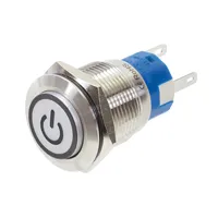 [144634] Metalknap 19 mm med on / off symbolring belysning hvid, 1x NO-kontakt, 1 x NC-kontakt