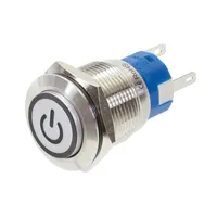 [144637] Trykkontakt 19 mm med on / off symbolring belysning hvid, 1x NO-kontakt, 1 x NC-kontakt