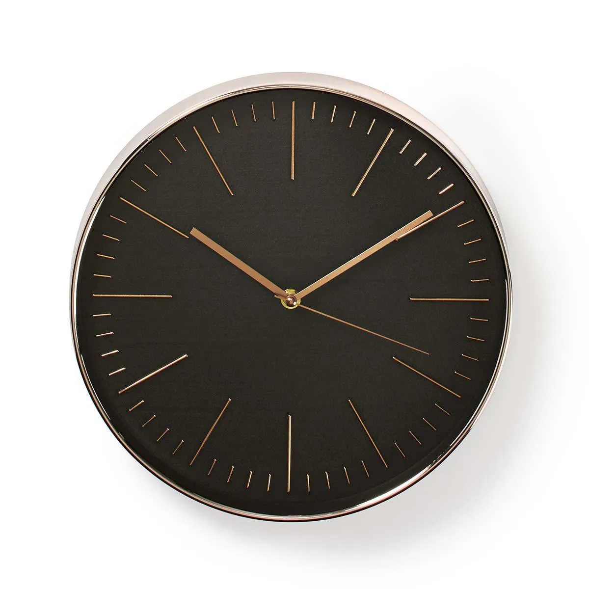 [145899] Rundt vægur | 30 cm i diameter | Sort og rosaguld