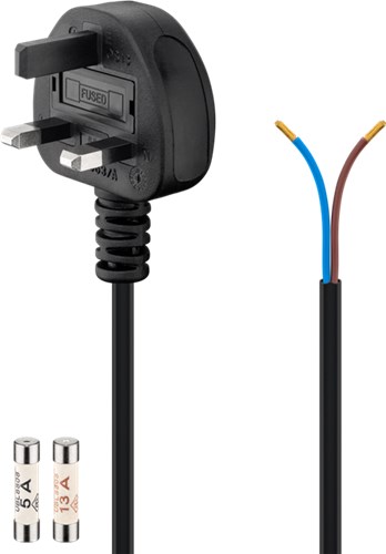 [146113] UK - cold-device cord, 1.5 m, black UK 3-pin male (Type G, BS 1363) > Loose cable ends