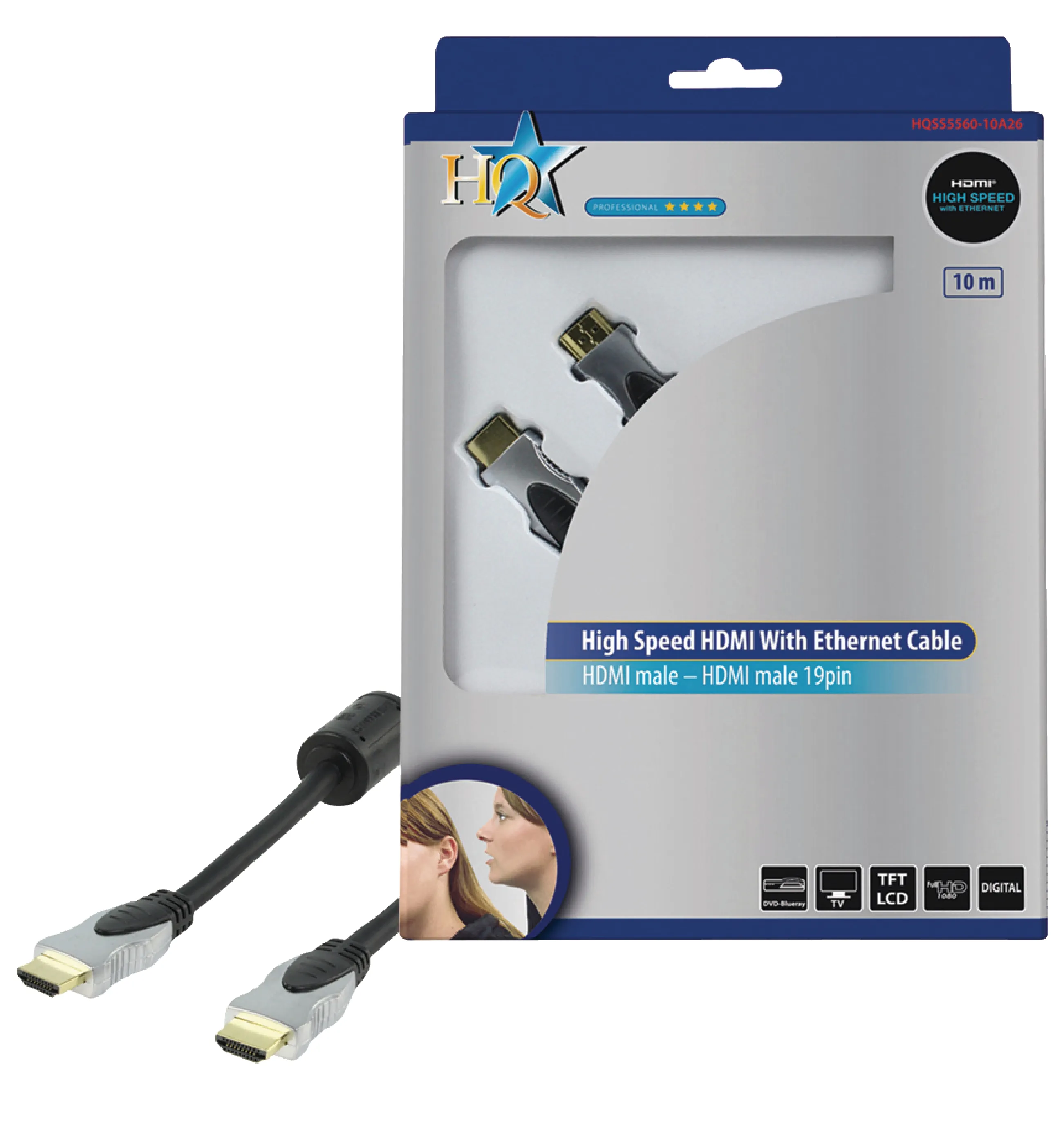 [135827] HQ HDMI 1.4 HIGH SPEED med ethernet, 10m