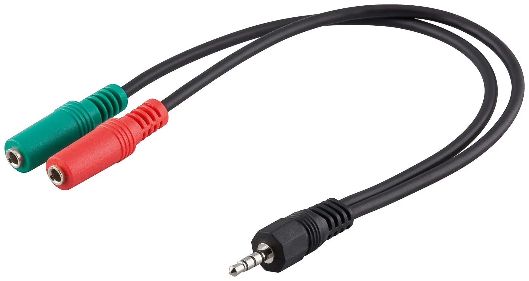 [134596] 3,5 mm jack adapter kabel 3,5 mm stik (4-polet, Stereo)> 2x 3,5 mm stik (3-polet, stereo)