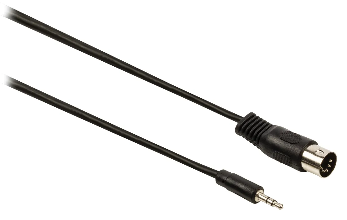 [135141] DIN Audio adapterkabel, 5-benet DIN han - 3.5 mm Jack han, 2 meter, sort