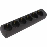 [149211] Stikdåse, Schuko, 6 udtag, uden kabel, sort