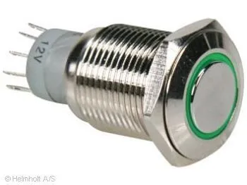 [149761] Metal Switch ON-(OFF) Grøn LED-lys Momentan Hul:Ø=16mm.
