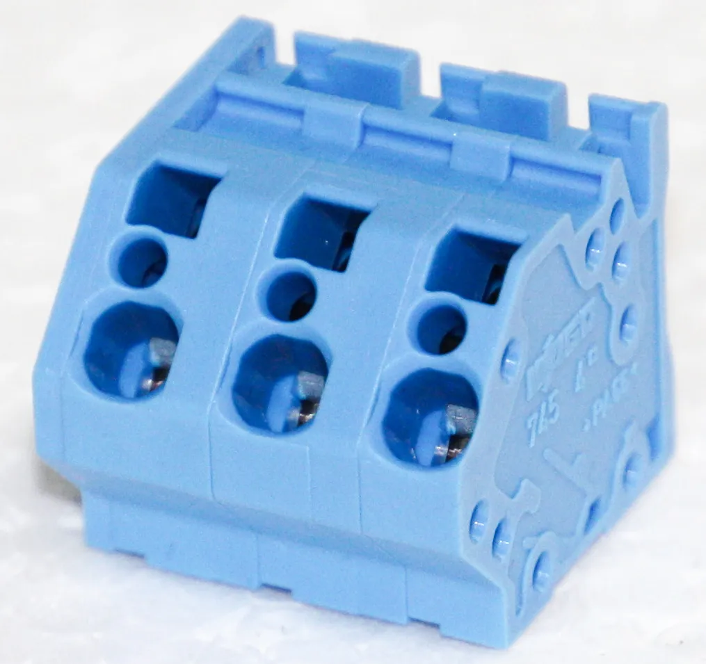 [150406] WAGO Printklemme; 6 mm²; Rastemål 10 mm; 3-polet Blå