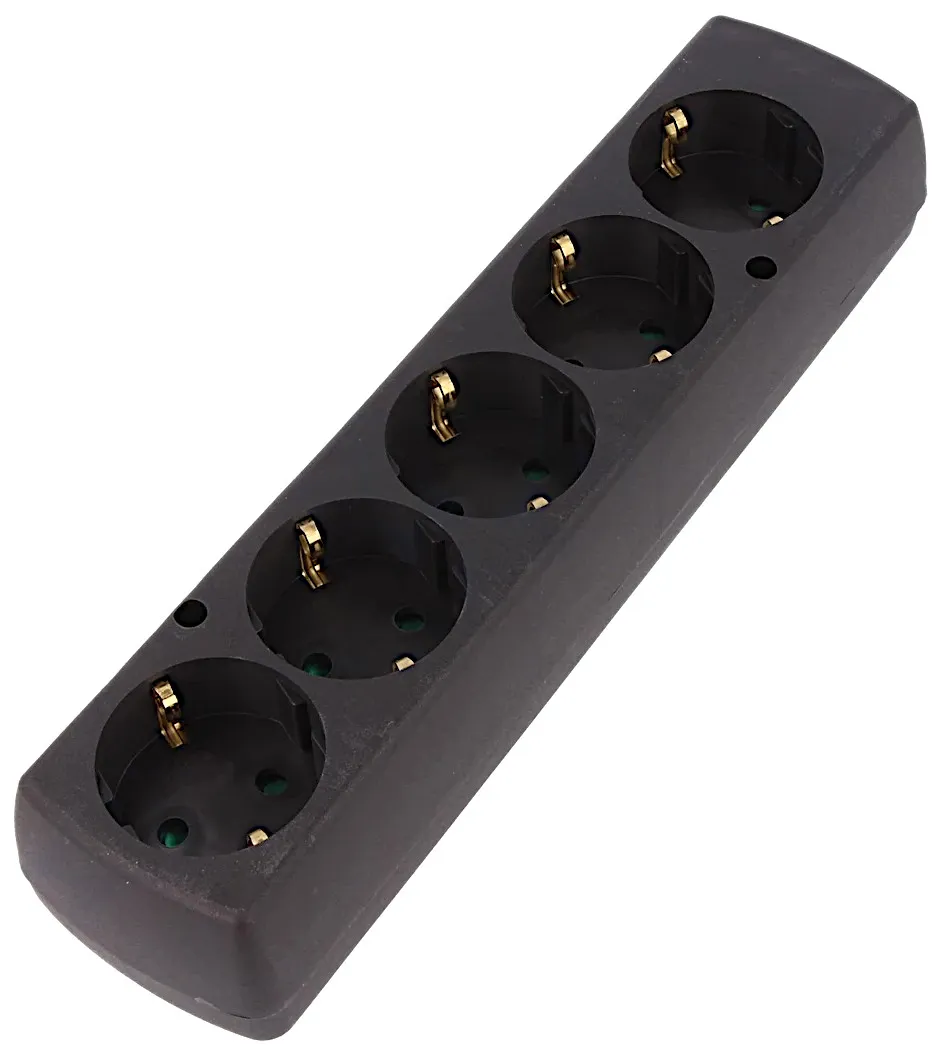 [151394] Stikdåse, Schuko, 5 udtag, uden kabel, sort