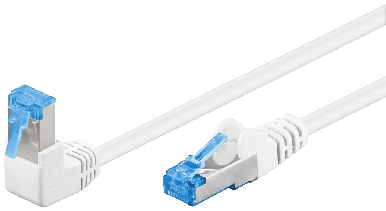 [151981] Netværkskabel CAT 6A vinklet 1x 90°, S/FTP (PiMF), hvid, 0,25 m Kabellængde 0.25 m