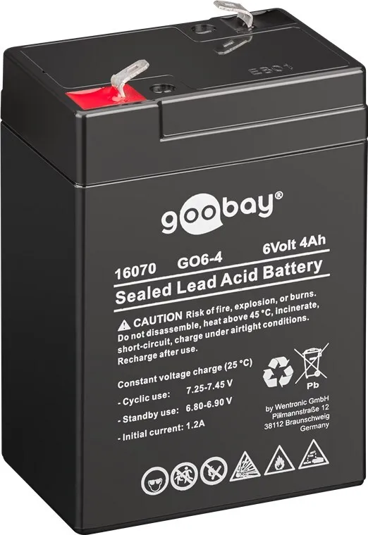 [153458] Bly-Acid Genopladelig batteri, 6V, 4,0Ah