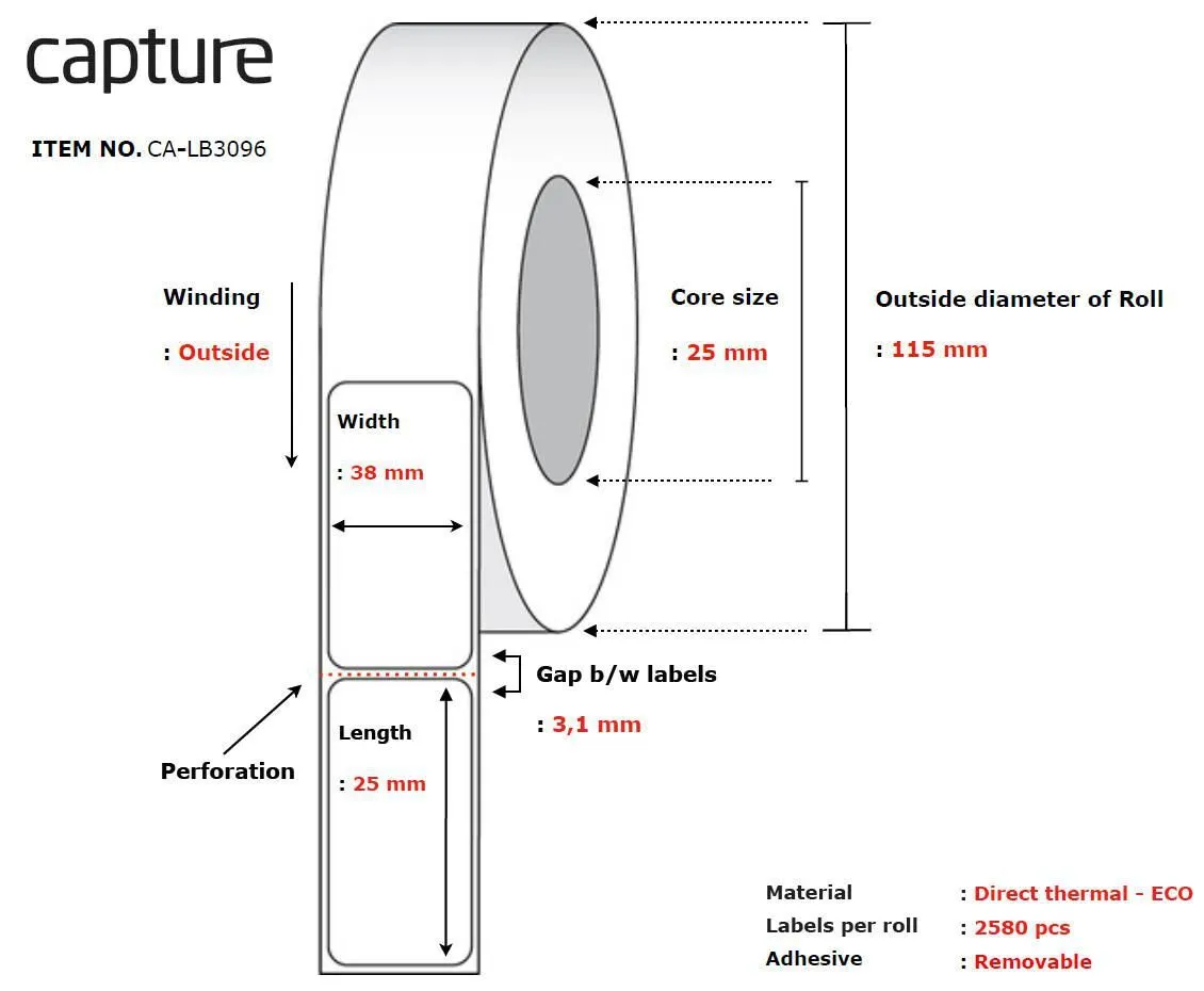 [153873] Capture Etiketter 38x25mm, 2580 labels
