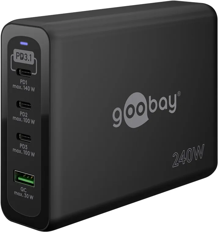 [154284] USB-C™ PD GaN multiport hurtigoplader (240 W),sort