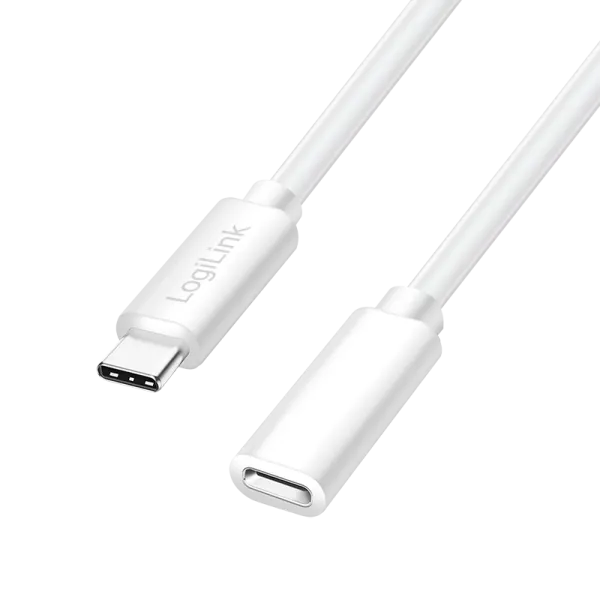 [155254] USB 2.0 Type-C cable, C/M to USB-C/F, PD, white, 3 m