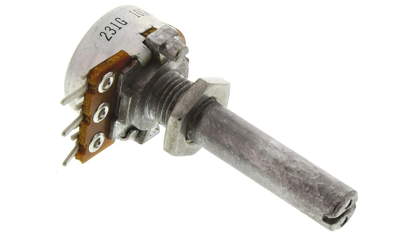 [155396] Alps Potentiometer, 6 mm aksel, 100K ±20%, 0.1W, Lineær, Panelmontering (hulmontering)
