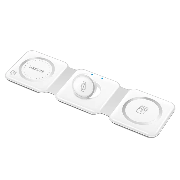[155431] Sammenklappelig ladestation, 15 W, trådløs, til iPhone, Apple Watch, AirPods, hvid
