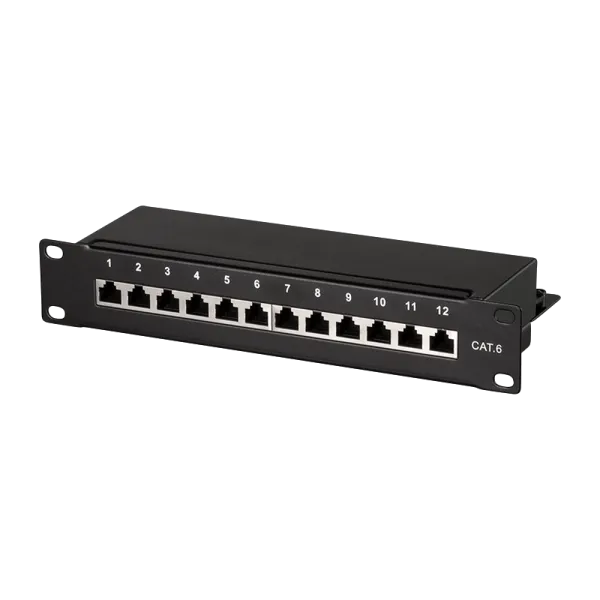 [155808] Cat.6 patchpanel 12 porte skærmet, 10"" rackmontering, sort