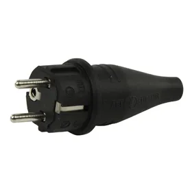 [111994] Schuko netstik han 230V, m. jord, 16A GUMMI, SORT
