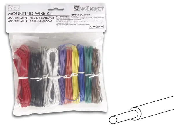 [112806] Ledningssortiment, 10 farver, 60m. Ø0.2mm², fast kerne