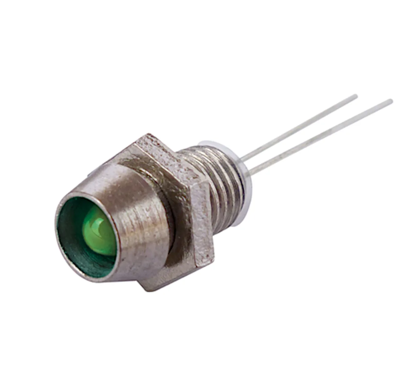 [91346] LED 3 mm. i fatning, 2,1V grøn, hul: 6mm