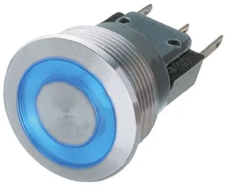 [103723] Metal Switch SPDT 250V 3A Blue Ring Momentan MSM19SR-BL
