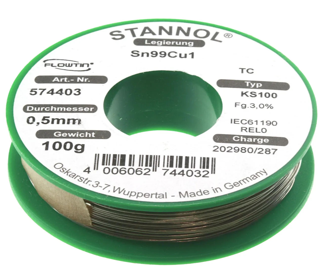 [106385] Sn99Cu1  0,5mm 3% 100g/574403 Loddetin Blyfri