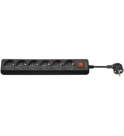 [116782] Stikdåse m/6 stik Schuko SORT 1,5m. Med afbryder