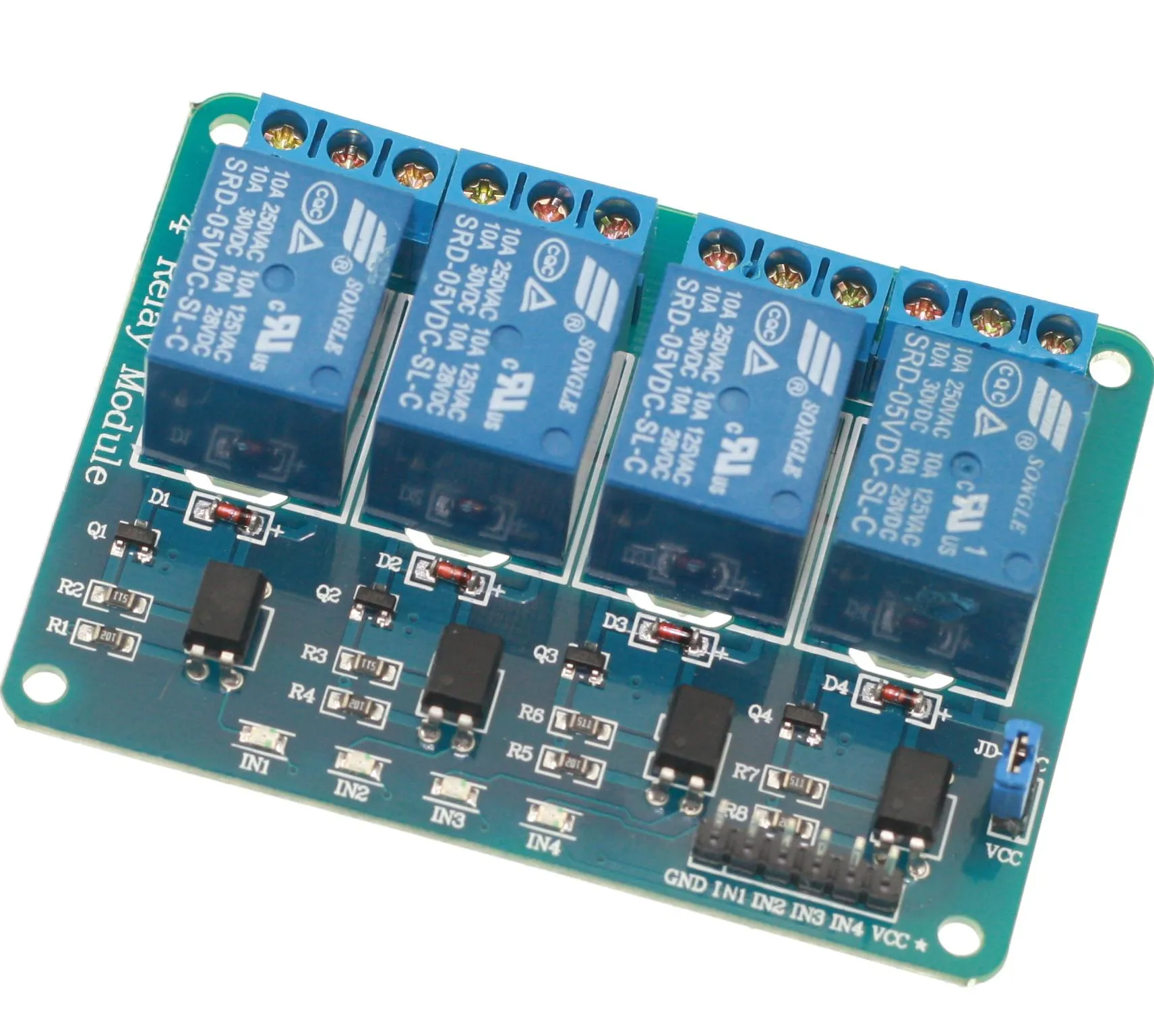 [126624] 4 kanals 5V relæmodul m. Optokobler til Arduino