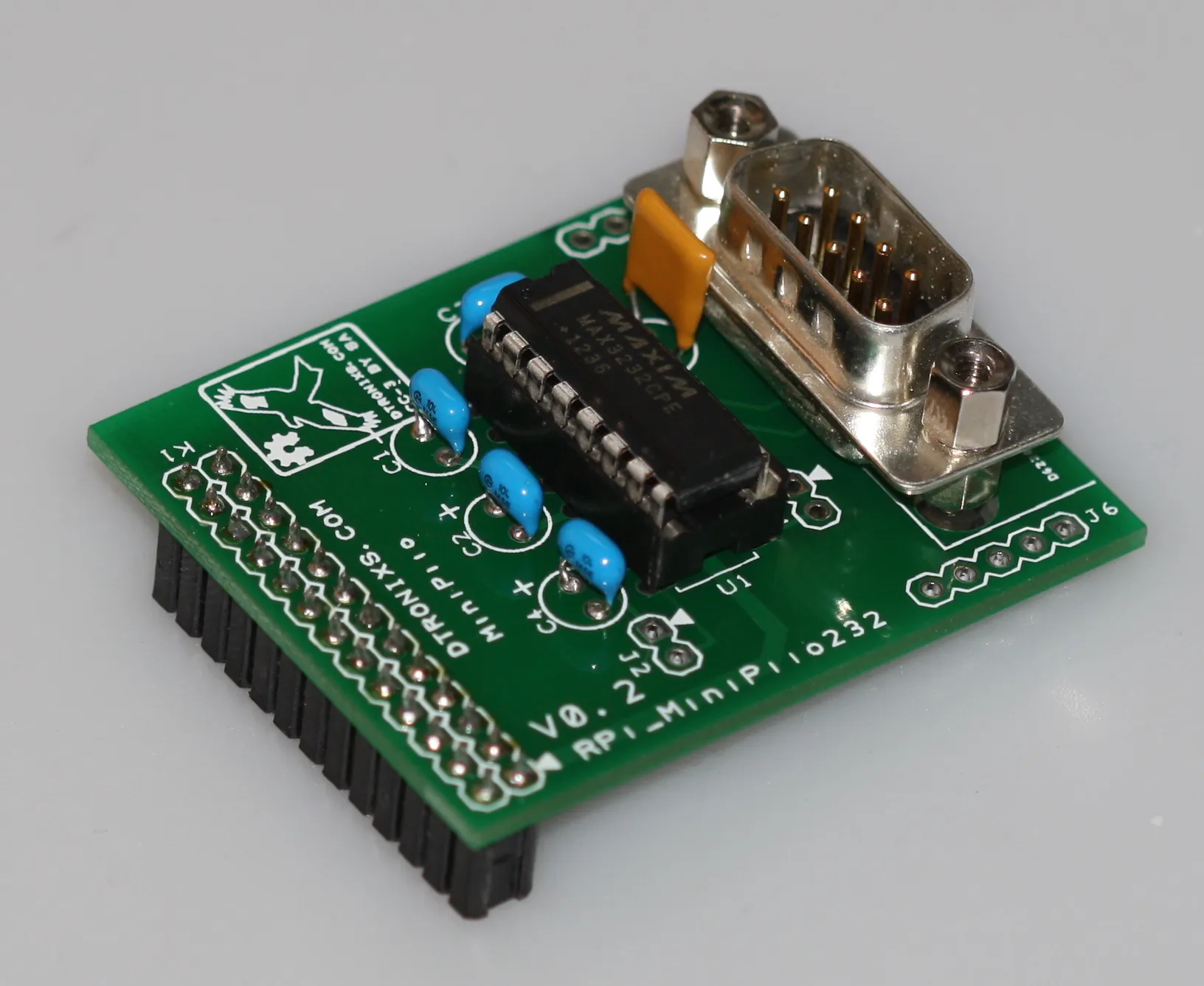 [123891] MiniPiio RS232 udvidelse til Raspberry Pi (MED LODRET DSUB9 STIK)